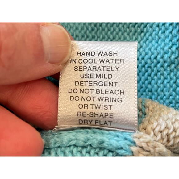 Christopher & Banks Blue, Beige Ramie/Cotton Crewneck Sweater Heart Stripes S - Picture 7 of 11